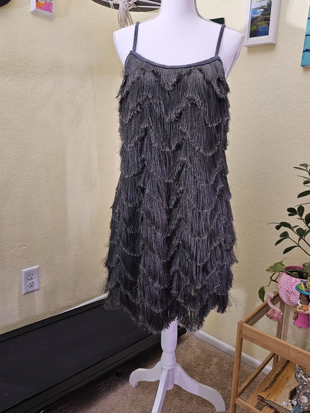 Pankaj & Nidhi from Anthropologie. Slate gray fringed mini. Size Medium.